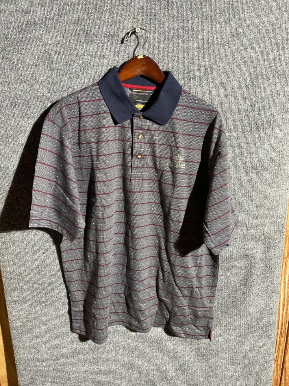 Greg Norman Shirt Mens Large Gray PlayDry Golf Polo Striped Moisture Wicking